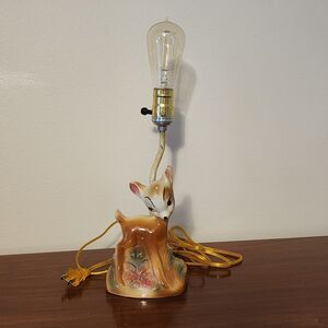 Vintage Disney Working Bambi Lamp Inscribed on Back Brown Updated Electric Wire
